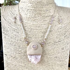 Amulet - Naszyjnik z kunzytem i kwarcem różowym